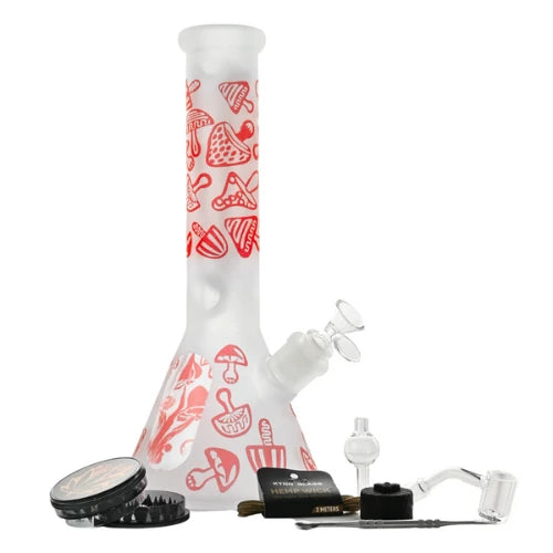 Arsenal Glass - 12” 5mm Fungi Forest Glass Bong 9-in-1 Dab Kit - Red - Bongs Canada