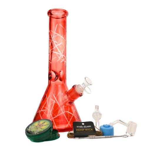 Arsenal Glass - 12” 5mm Prismatic Colors Glass Bong 9-in-1 Dab Kit - Red - Bongs Canada