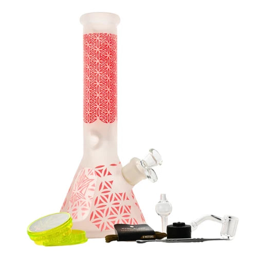 Arsenal Glass - 12” 5mm Sacred Geometry Glass Bong 9-in-1 Dab Kit - Red - Bongs Canada