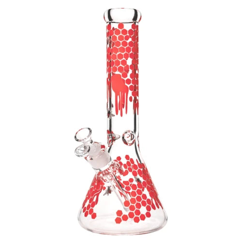 Arsenal - 14” Glow-in-the-Dark Honeycomb Beaker Bong - Red - Bongs Canada