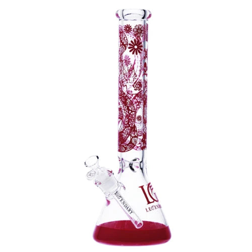 Legendary glass 16 Inch tall 7mm thick glass Floral Mist Beaker Bong in Red Floral Decal