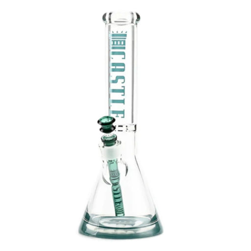 Castle - 14" 9mm Color Logo Castle Glass Bong - Teal - Bongs Canada