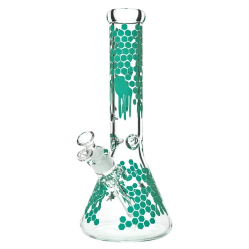 Arsenal - 14” Glow-in-the-Dark Honeycomb Beaker Bong - Teal - Bongs Canada