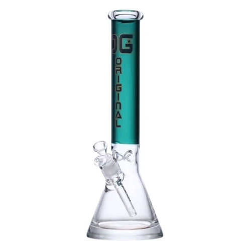 OG Original brand 16" tall 7mm thick beaker bong with solid colour top tube in teal