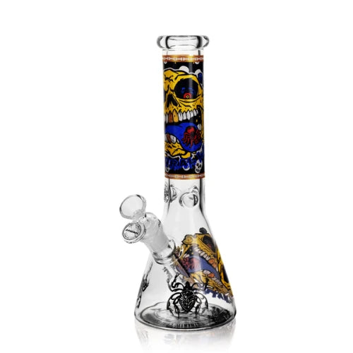 Arsenal Glass - 10" 5mm Psycho Skull Glass Bong - Yellow - Bongs Canada