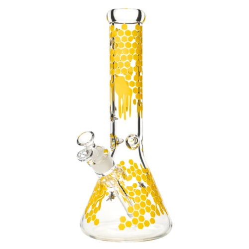 Arsenal - 14” Glow-in-the-Dark Honeycomb Beaker Bong - Yellow - Bongs Canada