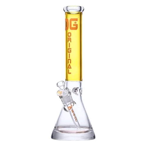 OG Original brand 16" tall 7mm thick beaker bong with solid colour top tube in yellow